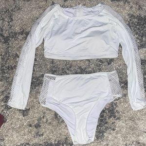 Fashion nova white long sleeve two piece swimsuit